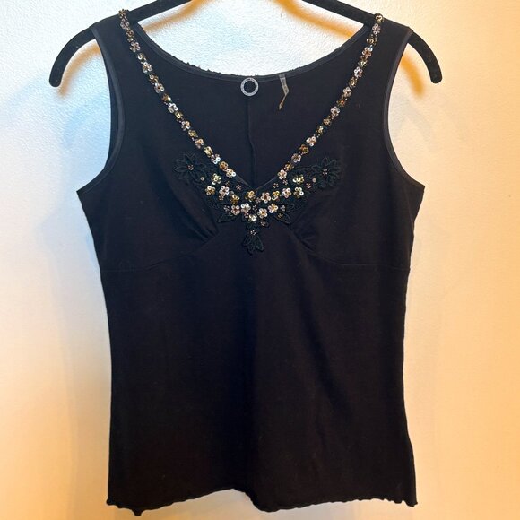 One Girl Who, Black V-Neck Tank Top with Gold Sequins, Size S/P - Picture 1 of 6